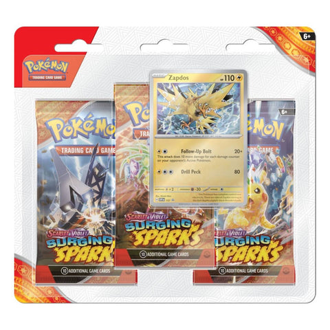 Pokemon SV8 Surging Sparks 3-Pack Blister - Zapdos Pokemon SV8 Surging Sparks 3-Pack Blister - Zapdos