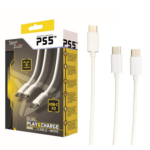 PS5 Steelplay Dual Play and Charge Cable - White PS5 Steelplay Dual Play and Charge Cable - White