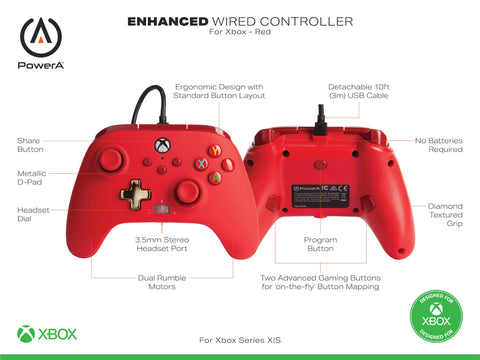 XBox Series X/S PowerA Enhanced Wired Controller - Red