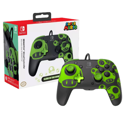 Nintendo Switch PDP Rematch Wired Controller 1UP Glow in the Dark