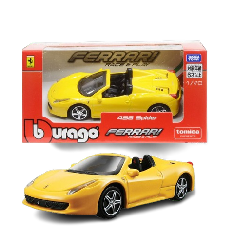 Tomica X Burago 1/43 Yellow 458 Spider Race & Play Ferrari