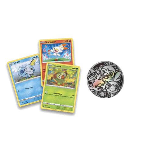 Pokemon Scorbunny, Grookey & Sobble Promo Card and Coin