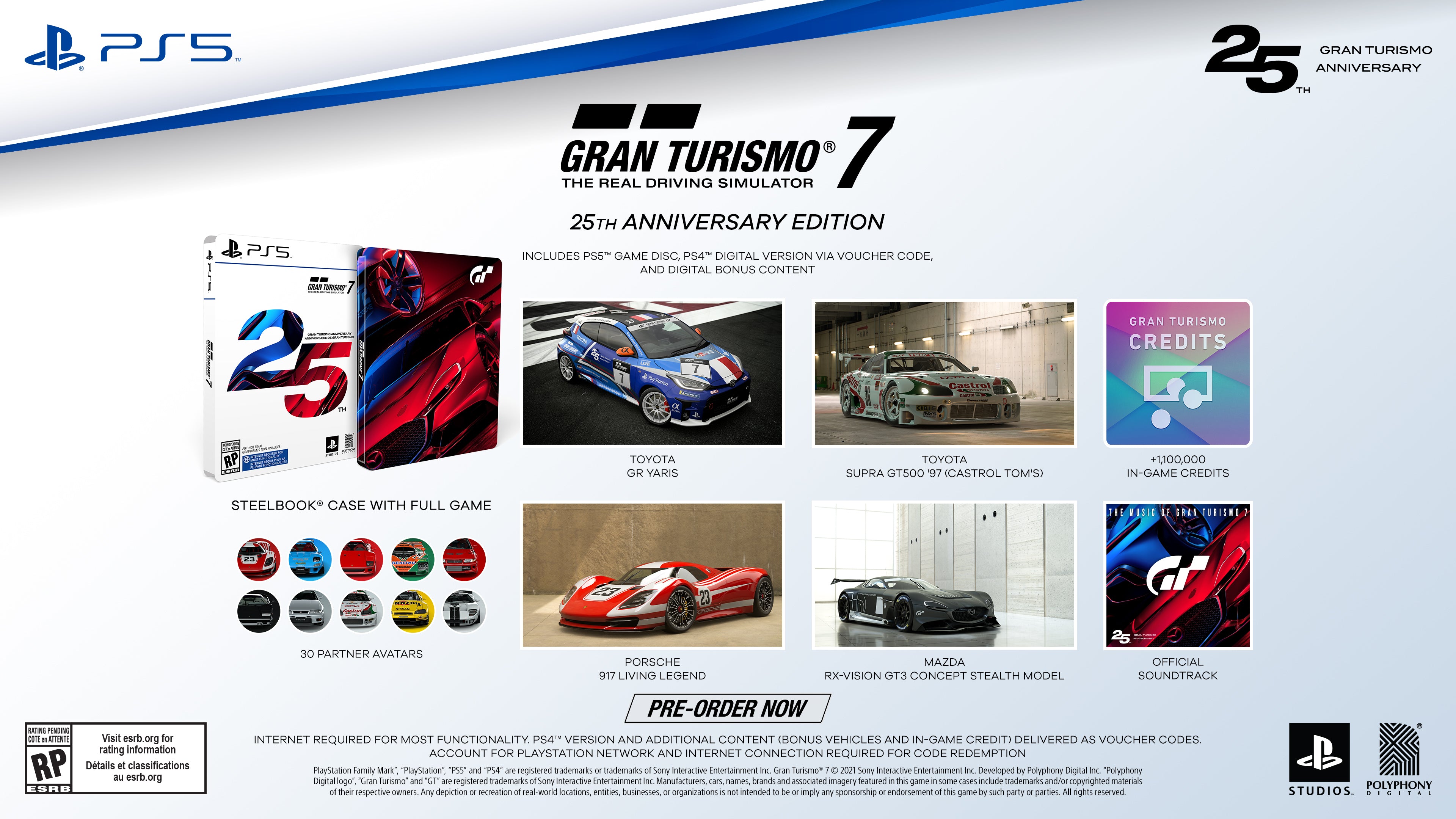 ✓ PS4 PS5 GRAN TURISMO 7 LAUNCH 3X BONUS CAR CODE CARD 100K CR 25th  Anniversary 711719551768